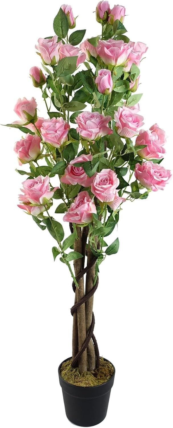 105cm Artificial Pink Rose Blossom Tree Floral Plant in Pot Indoor Decoration