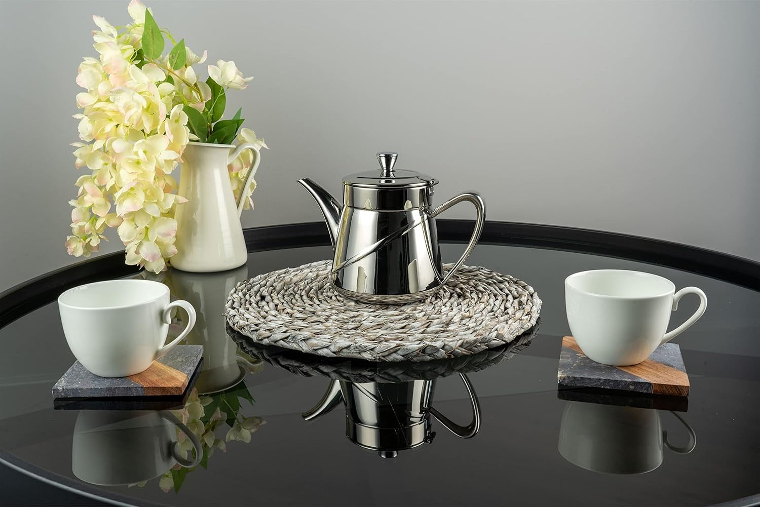 Stainless Steel Tea Pot 35oz Drip Free Spout Cool Touch Handle Lid