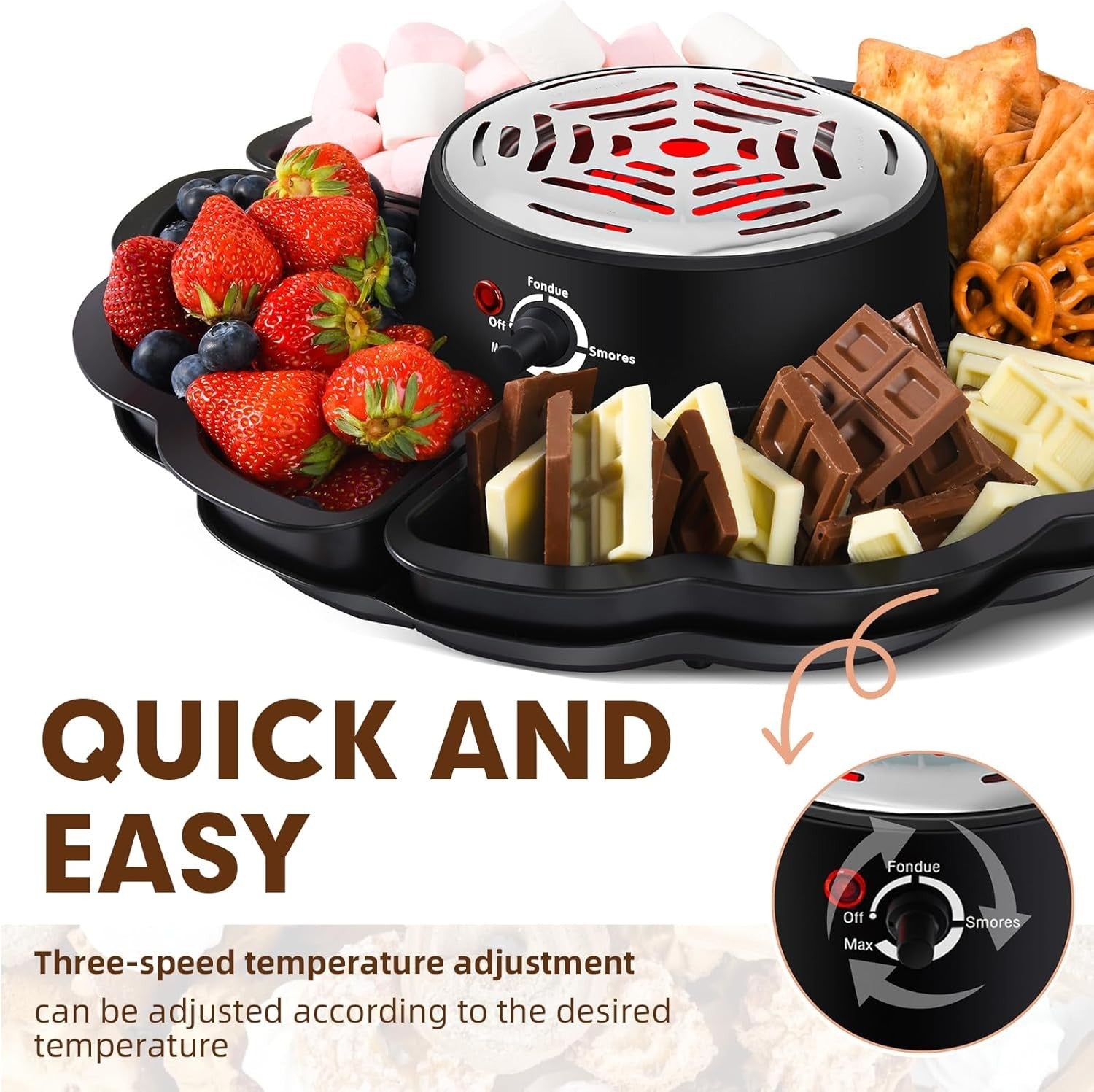 2 in 1 Electric Smores Maker Chocolate Fondue Pot Tabletop Kit