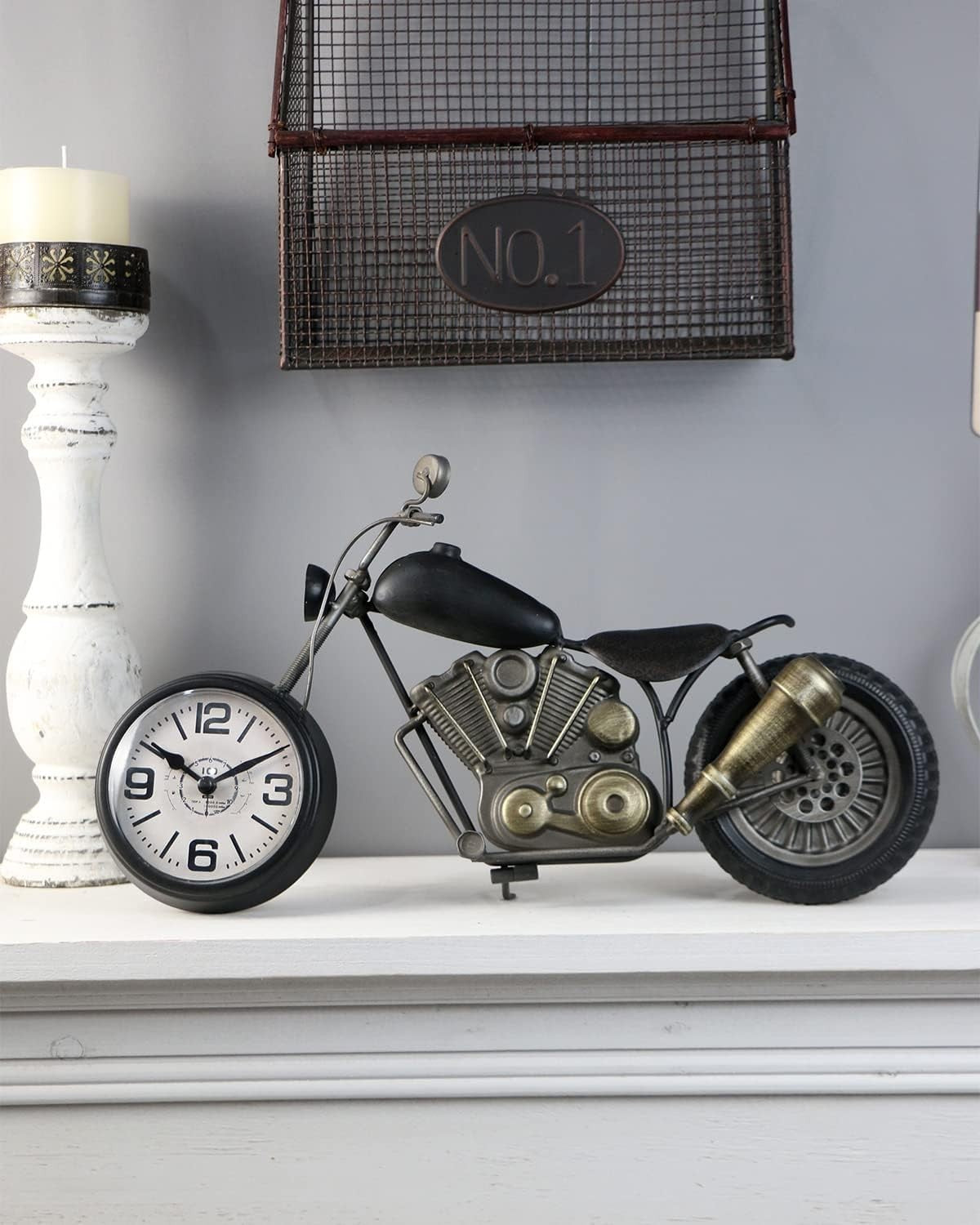 Motorcycle Desk Clock Gift for Him – Silent No-Tick Rustic Battery Decor