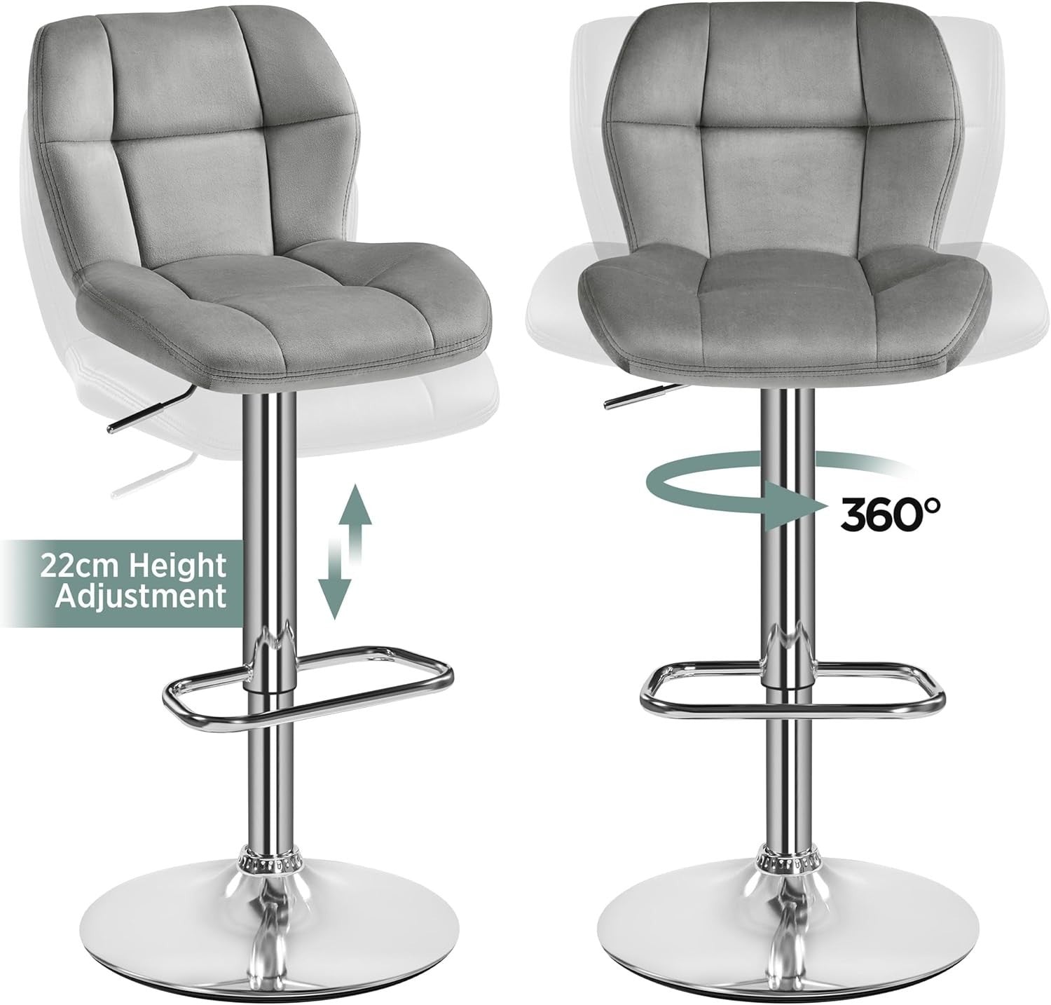 Adjustable Velvet Bar Stools Set of 2 – Swivel Counter Chairs