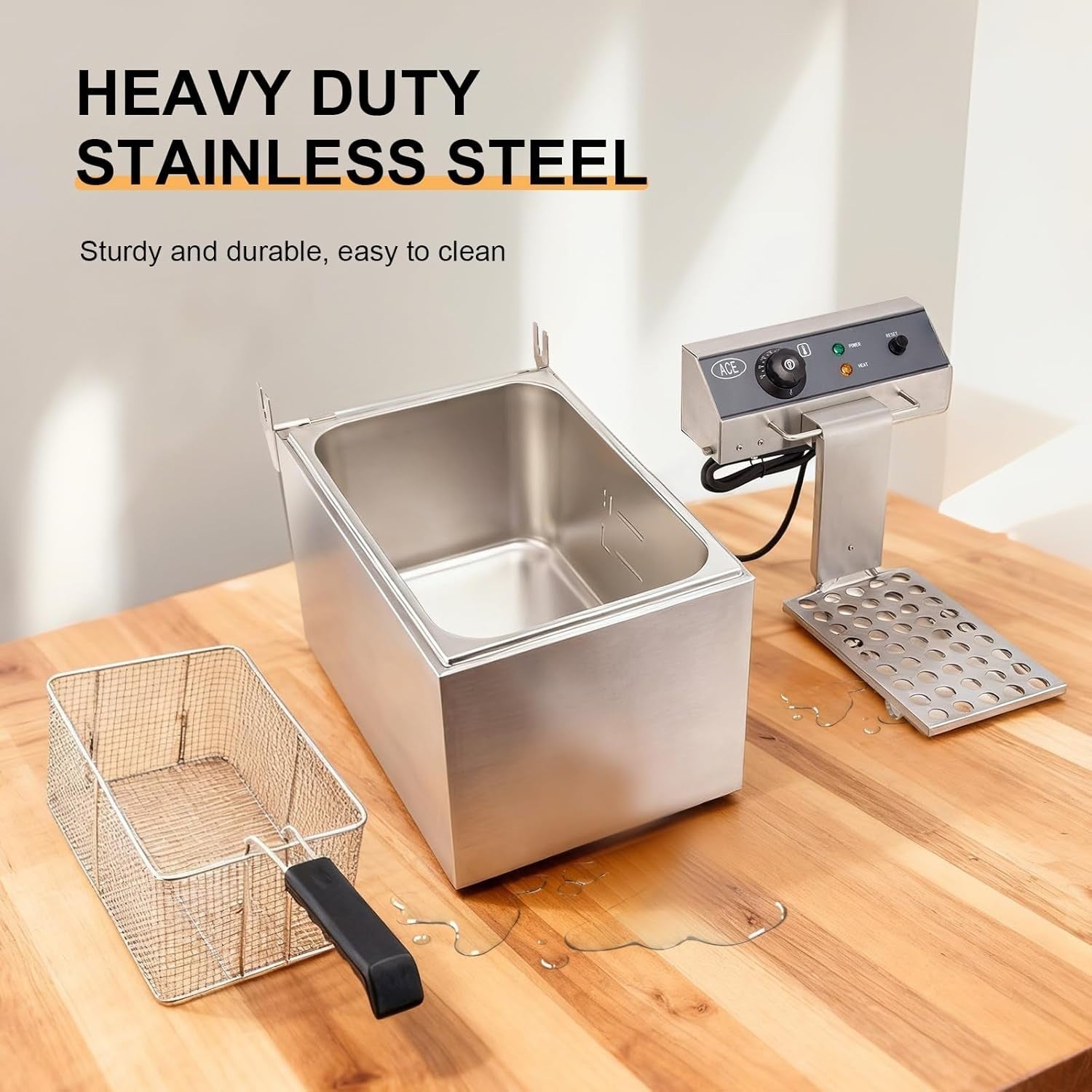 10L Electric Chip Fryer 3000W Stainless Steel Commercial Countertop