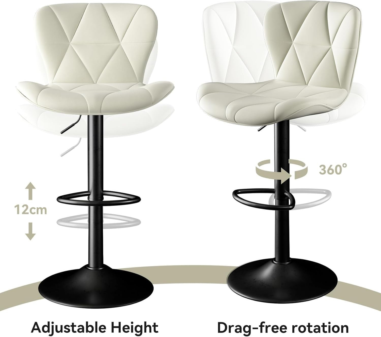 Adjustable Swivel Bar Stools Set of 2 Faux Leather Counter Height White
