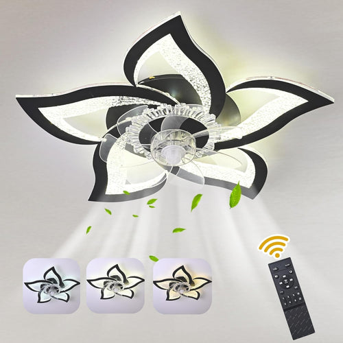 62.5CM Ceiling Fan Light, 6 Speeds, Dimmable LED, Remote, Memory, Black Flower