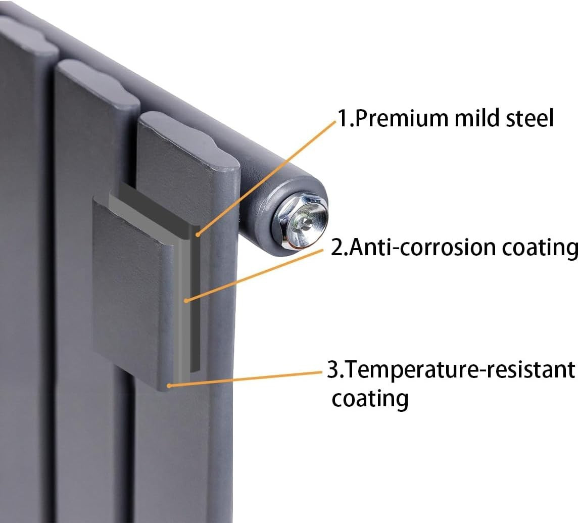 Horizontal Anthracite Radiator 600x748mm Flat Panel Modern Central Heating