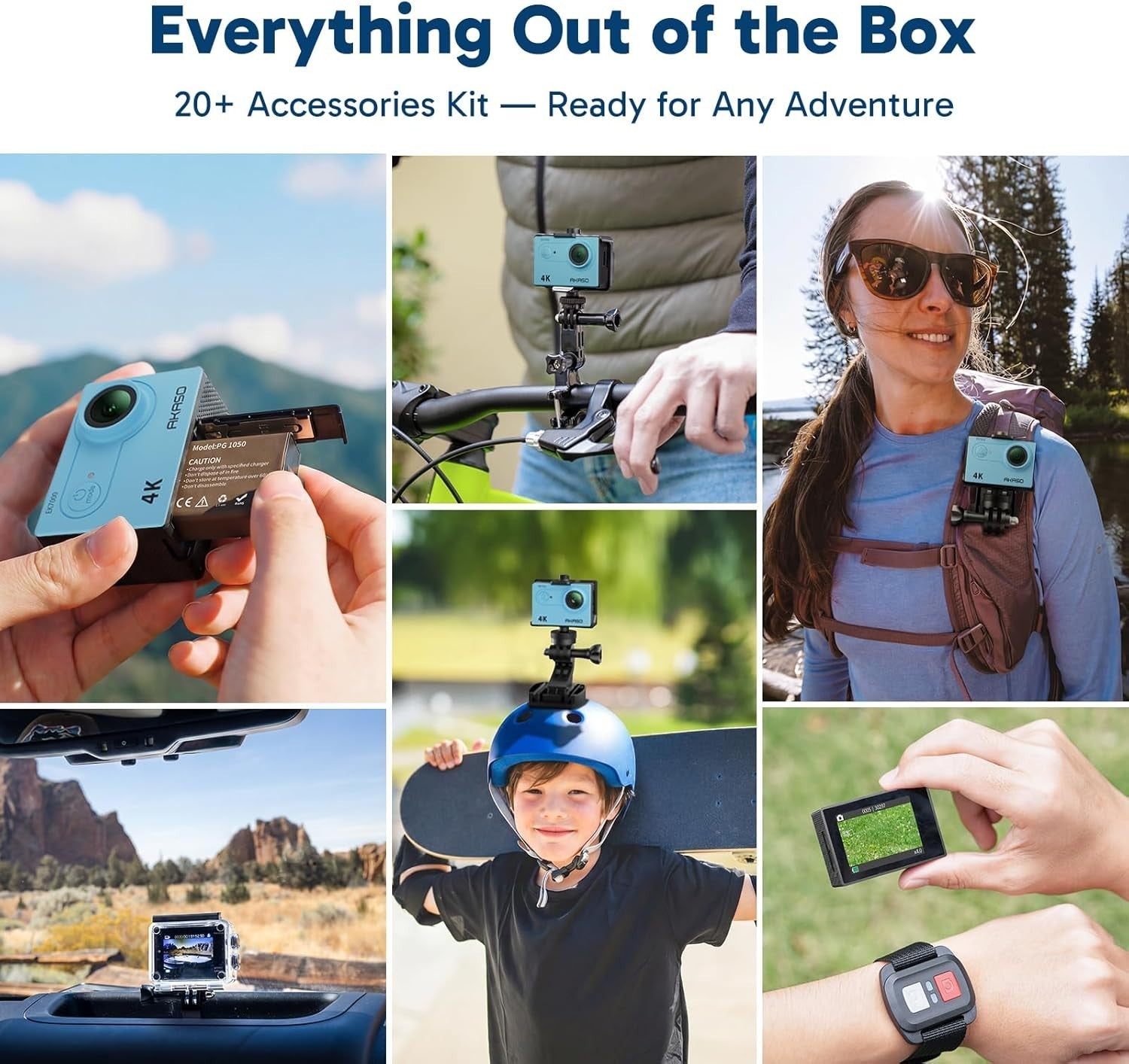 4K Action Camera 20MP Waterproof Sports Cam WiFi Remote Blue Kit