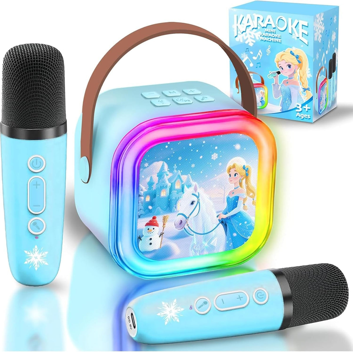 Blue Kids Karaoke Machine with 2 Mics LED Light Portable Speaker