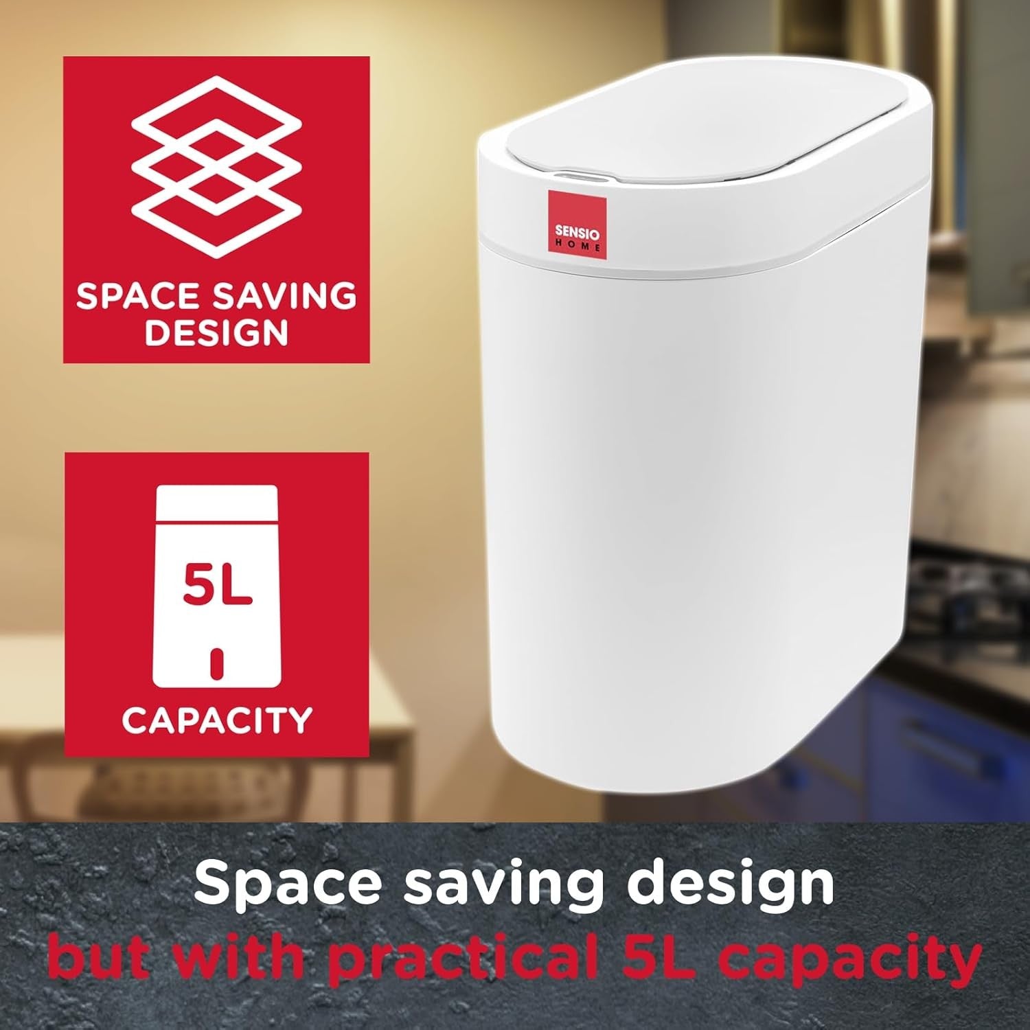 5L Motion Sensor Bin White Waterproof Auto Lid
