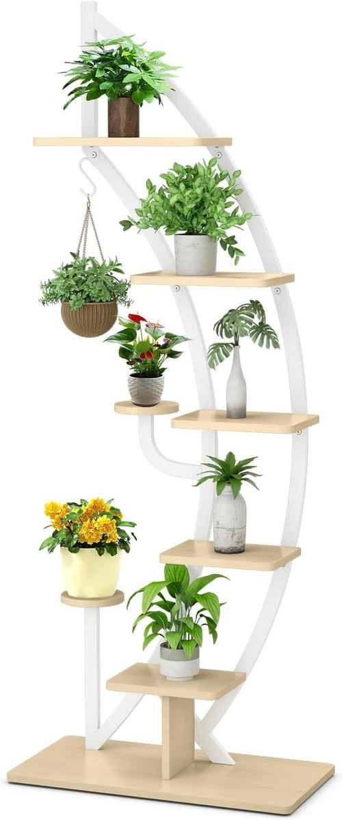 8 Tier Curved Metal Plant Stand Indoor Outdoor Half Moon Flower Shelf Rack