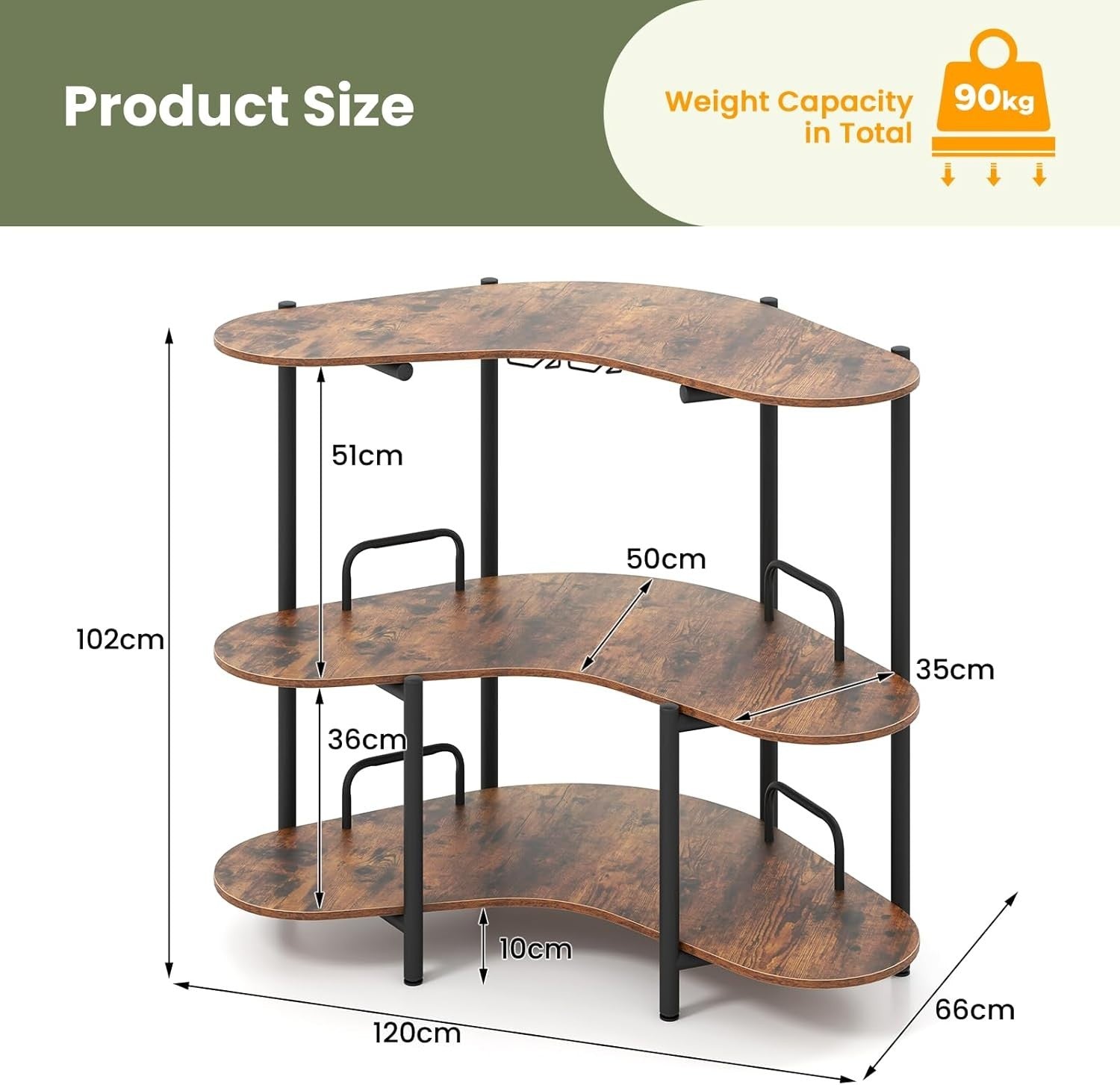 Rustic 3-Tier Wine Bar Cabinet with Glass Holder Freestanding Drinks Storage