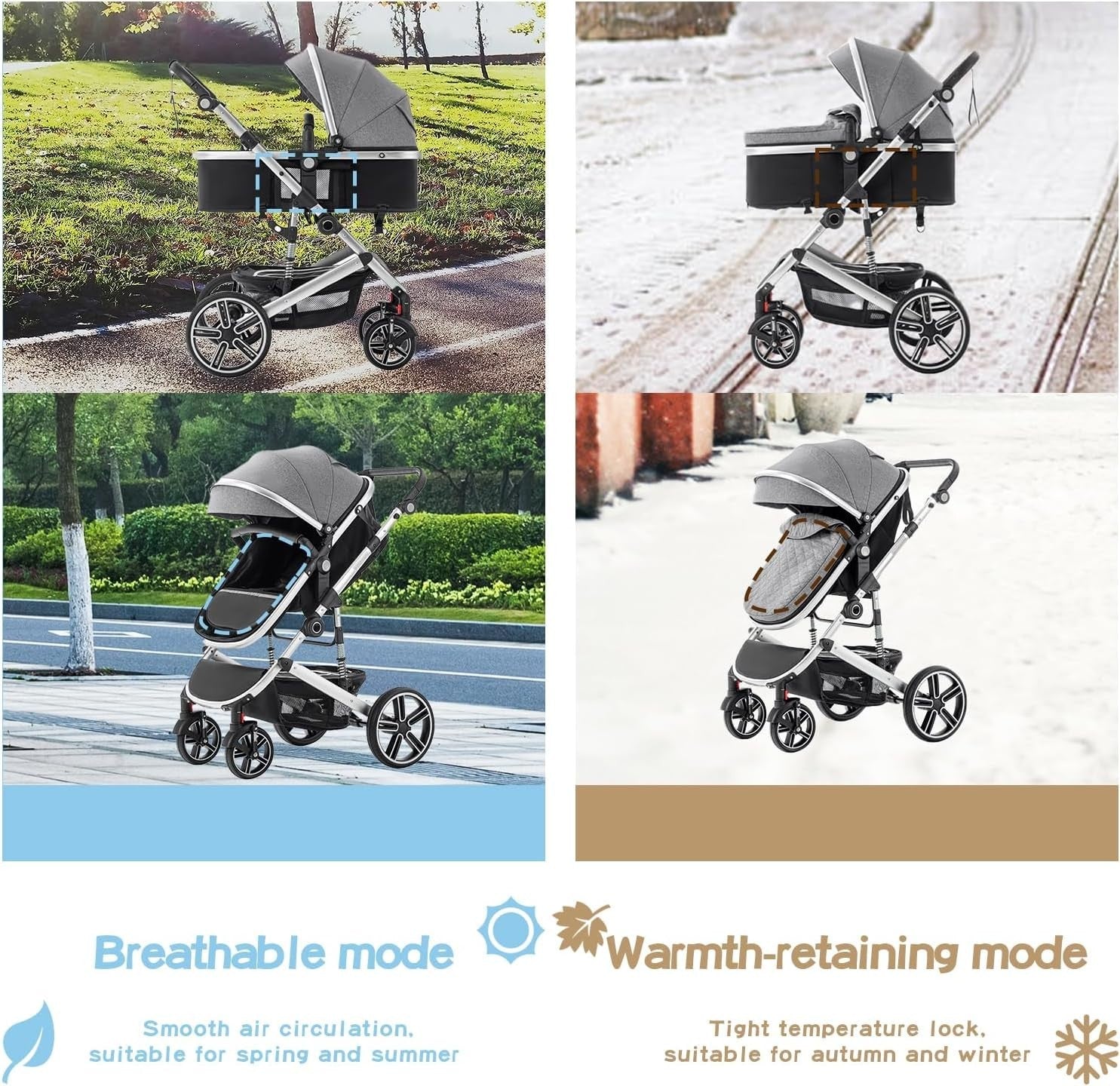 3 in 1 Travel Stroller Pram Pushchair Newborn–4 Years 22kg Black