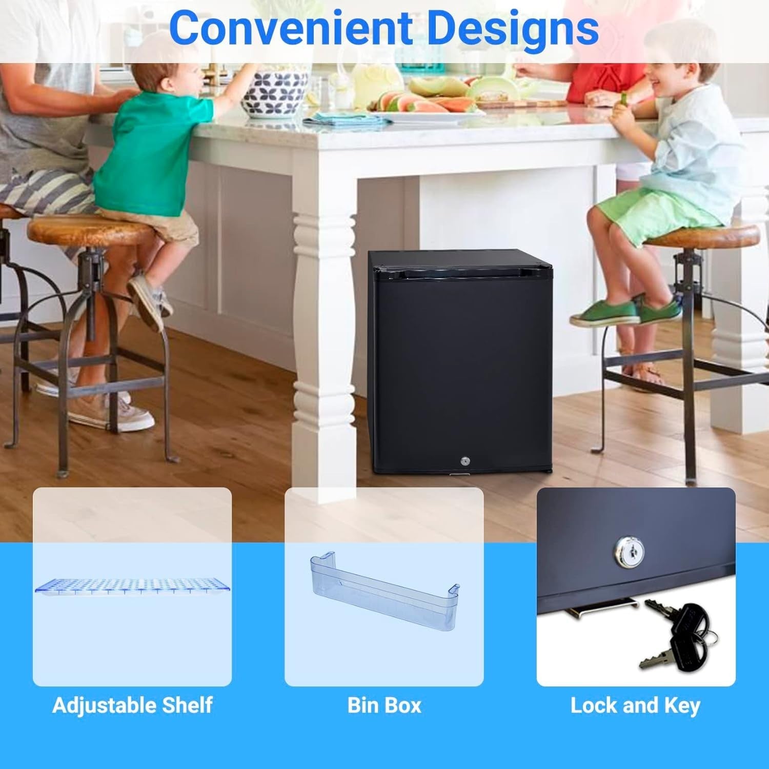 12V 2 way Mini Fridge 30L Campervan Portable Silent Black Lockable Reversible