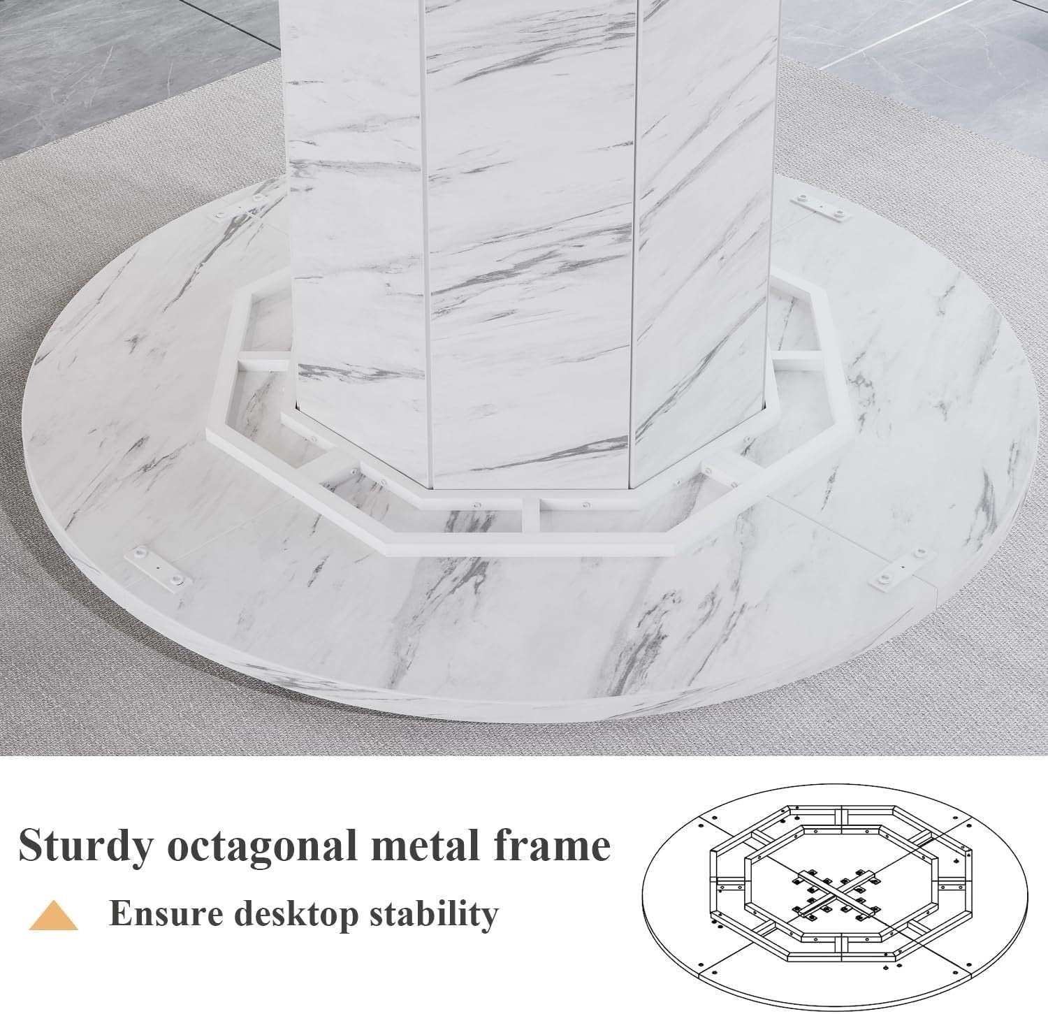 White Faux Marble Dining Table 4-6 Seater Modern Kitchen 120cm