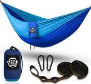 Ultralight Camping Hammock Blue | 300kg Load, Tree Straps & Carabiners