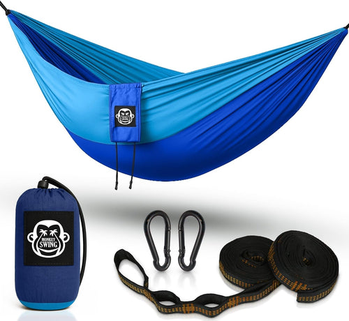 Ultralight Camping Hammock Blue | 300kg Load, Tree Straps & Carabiners