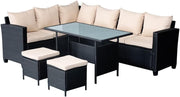8-Seater Rattan Garden Sofa Set Black Wicker Beige Cushions Outdoor Patio