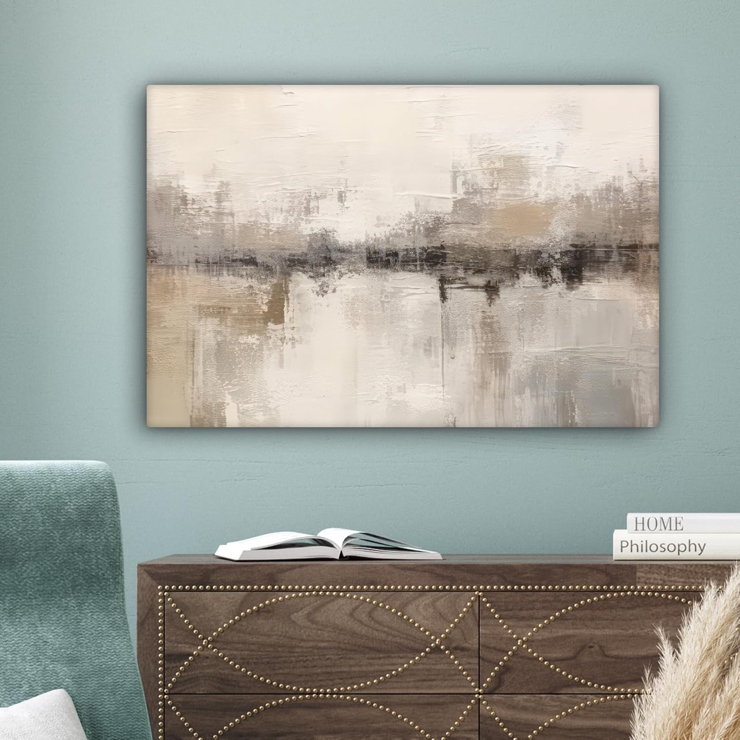 Abstract Beige Canvas Wall Art 60x40cm Framed Modern Decor