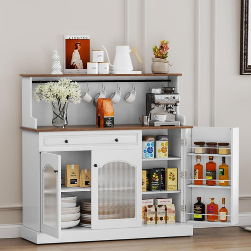 Kitchen Pantry Cupboard Microwave Cabinet Coffee Station White