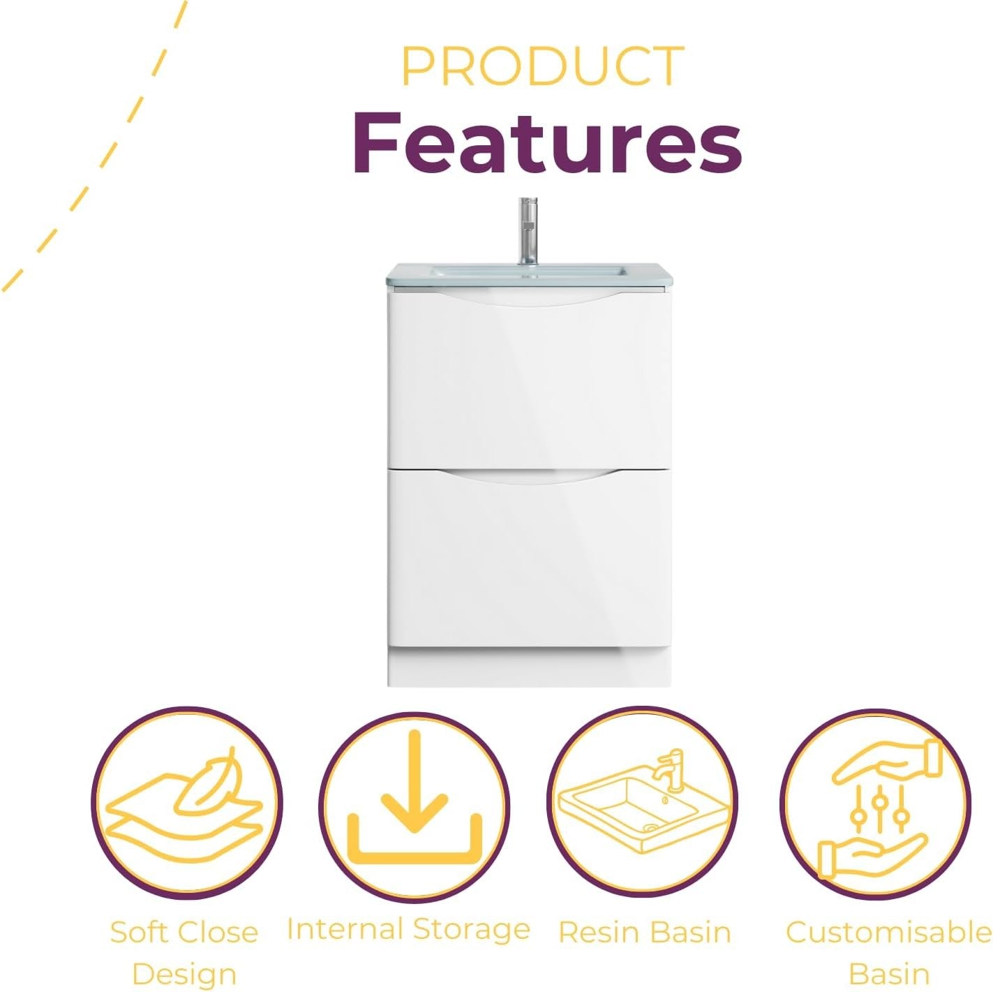 Eaton White Floor Standing Vanity Unit Includes White Glass Basin Bathroom Furni
