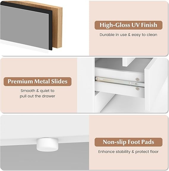 Set of 2 High Gloss LED Bedside Tables – RGB Lights, Remote Control & 2 Drawers