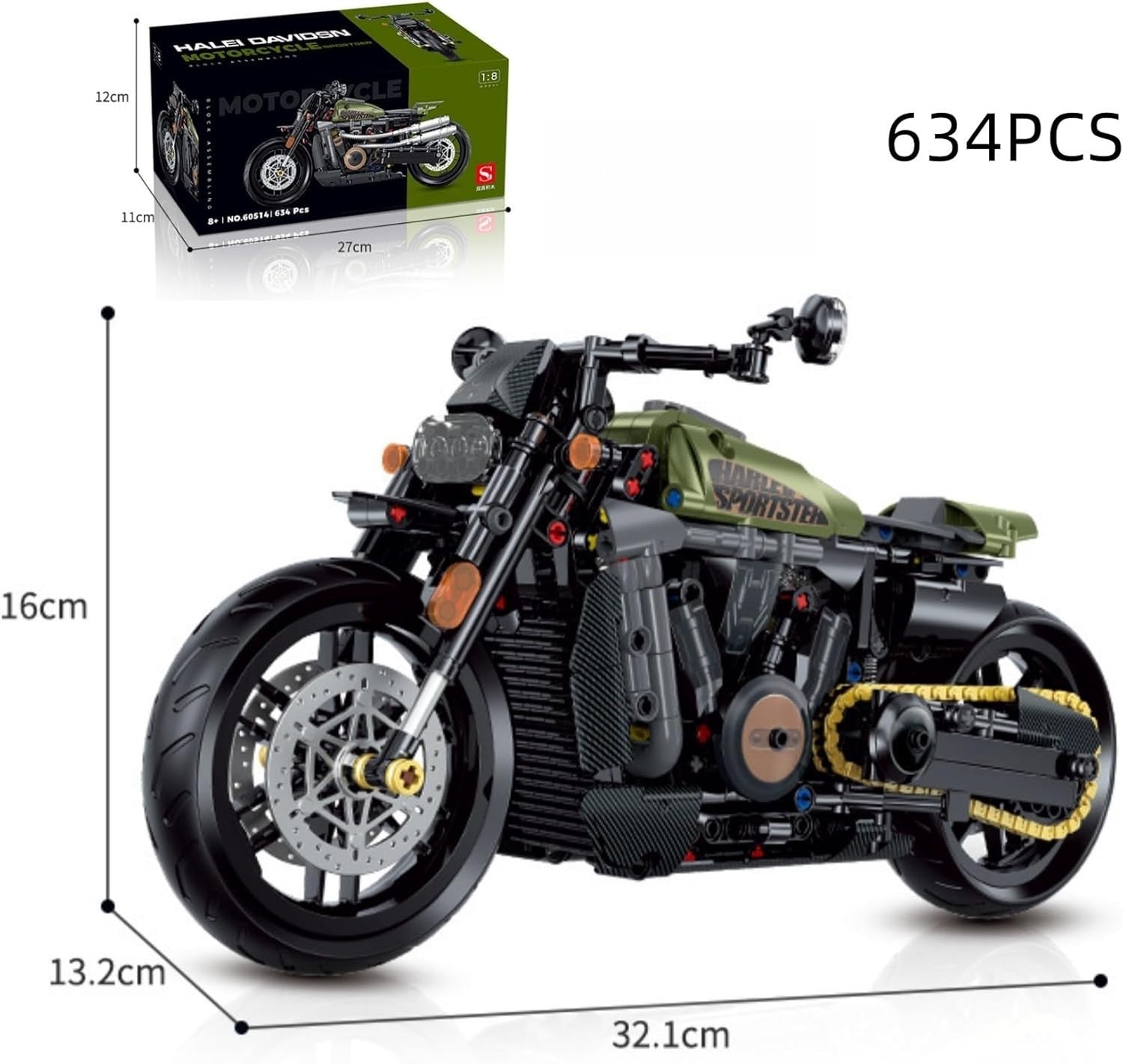 Realistic 618pcs Motorcycle Model Kit with Suspension & Moving Parts