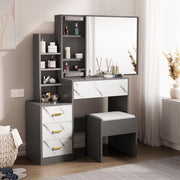 Vanity Makeup Dressing Table Mirror Hidden Storage 4 Drawer Dark Grey White