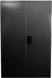 Metal Lockable Storage Cabinet Black, 2 Door Office Cupboard, 4 Shelves, 109cm
