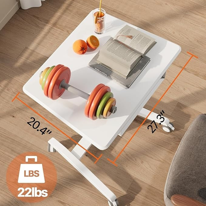 Height Adjustable Rolling Standing Laptop Desk with Shelf Mobile Table White