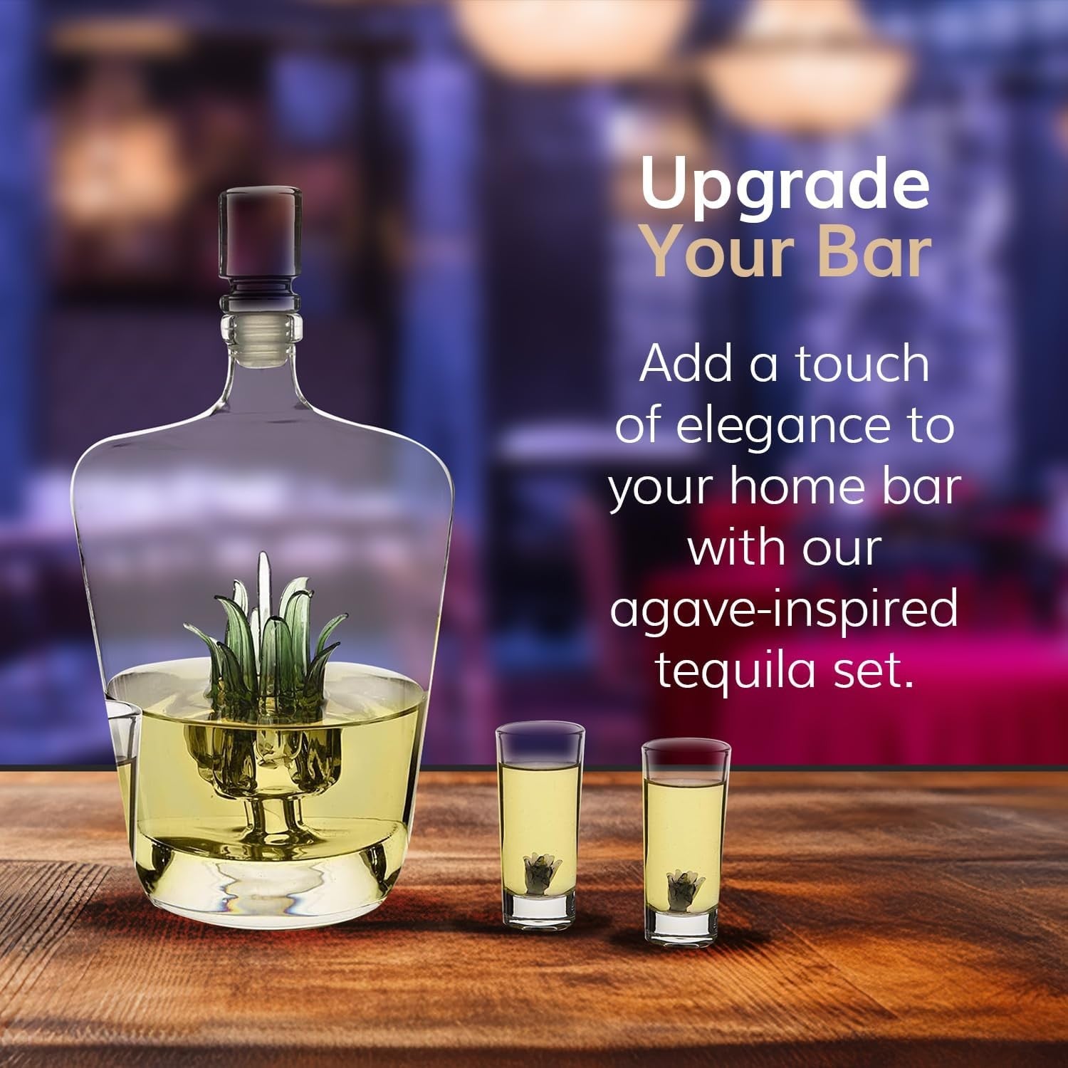 Agave Tequila Decanter Set with 6 Shot Glasses Luxury Bar Gift