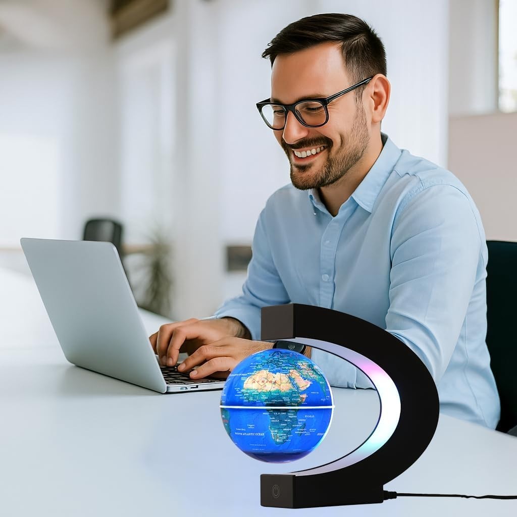 Magnetic Levitating Globe Blue Color-Changing 7-Color LED Floating Lamp