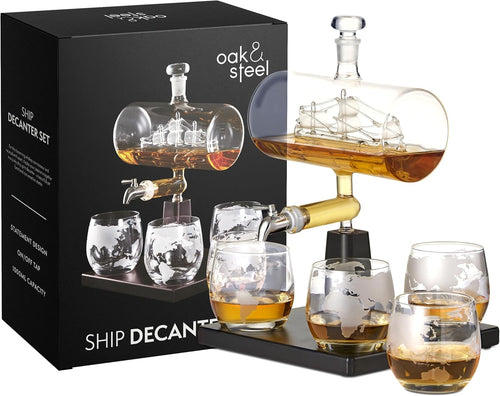 Whiskey Decanter Set 1000ml Ship Design with 6 Glasses Luxury Gift for Men Bar