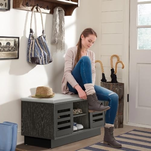 6-Compartment Grey Shoe Bench with Cushion & Adjustable Shelves for Home