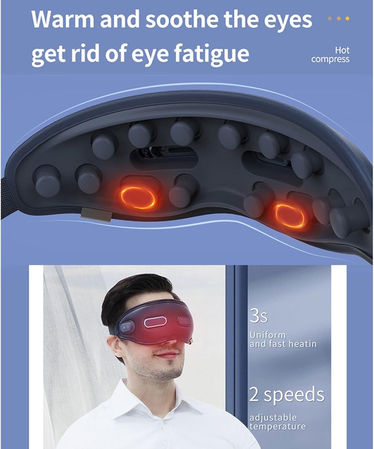 Smart Heated Eye Massager Vibration Compression Foldable