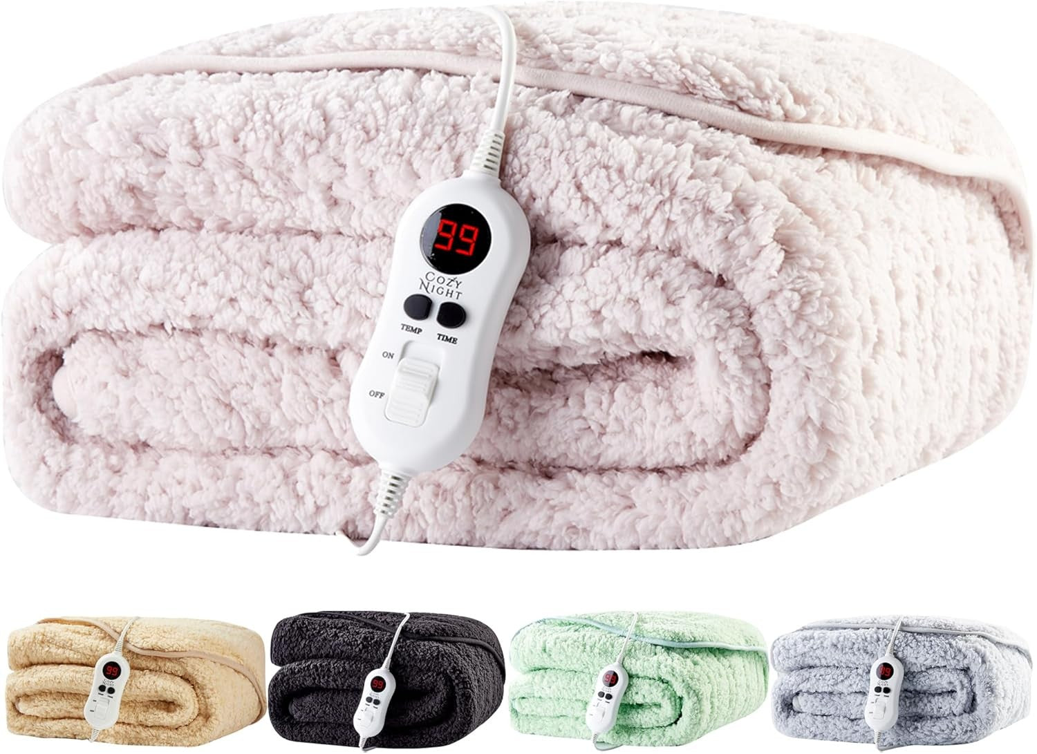 Electric Heated Throw Blanket 160x120cm Sherpa Fleece 9 Heat Timer Grey Lilac