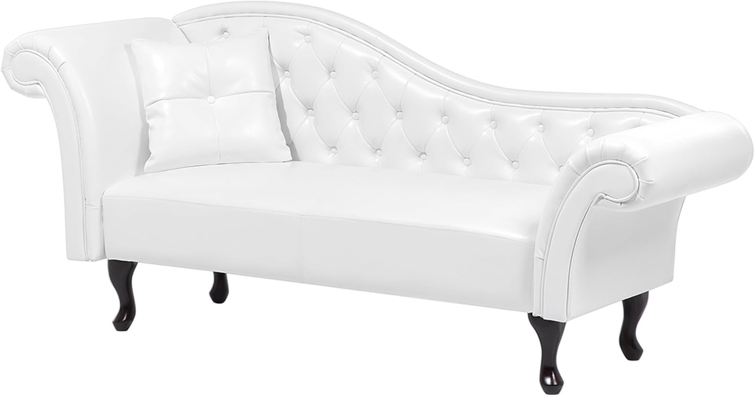 White Faux Leather Chaise Lounge Left Hand Tufted Chesterfield Sofa Seat
