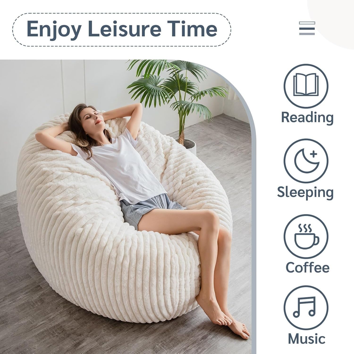 Giant Faux Fur Bean Bag Sofa Bed 150x150cm | Fluffy Chair for Adults