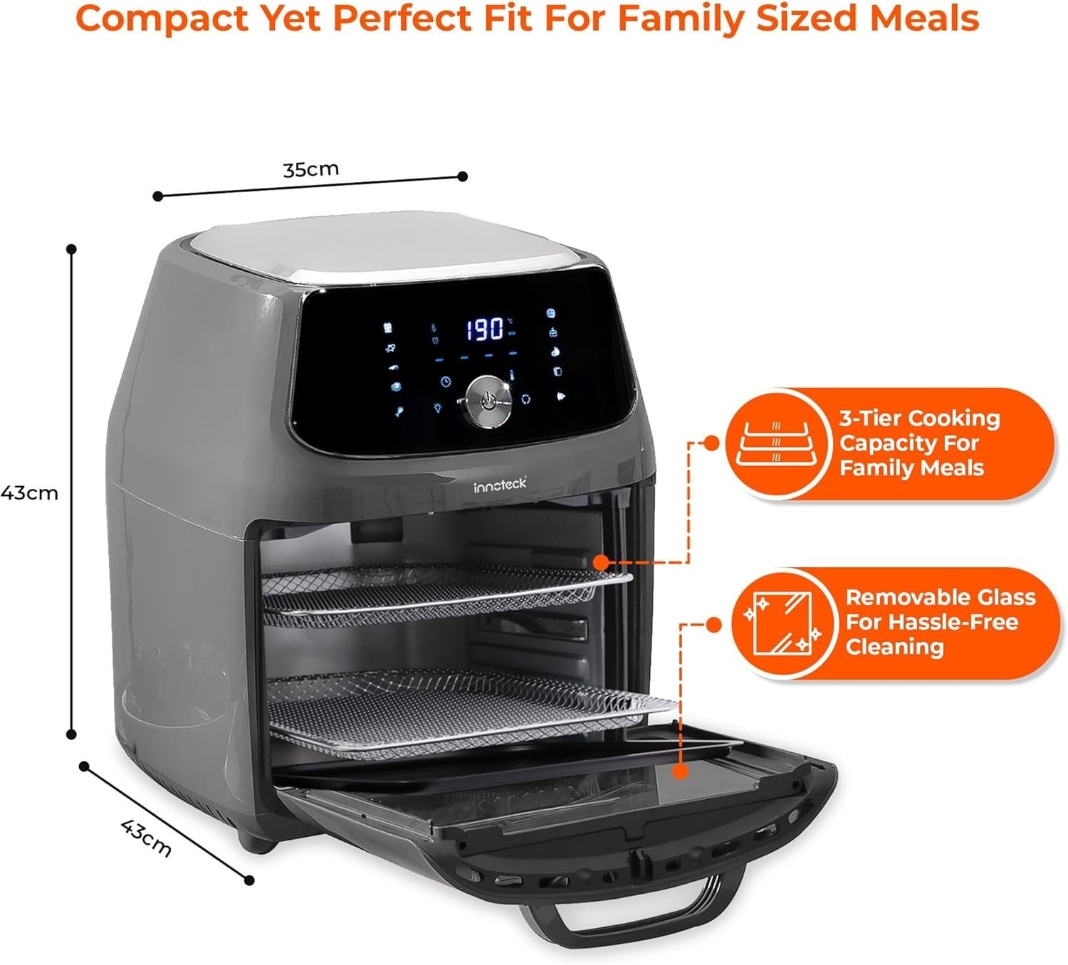 16L Air Fryer Oven Rotisserie 1800W 10 Presets Touchscreen Window