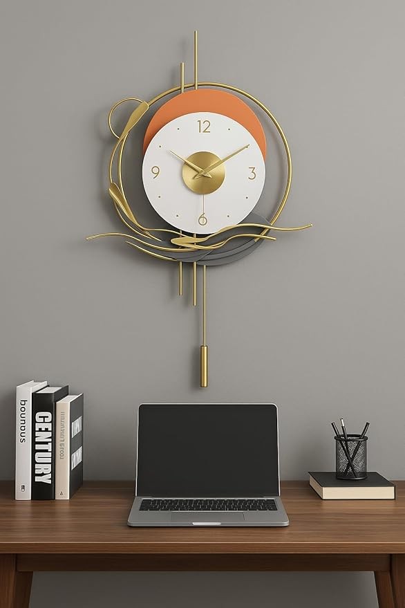 Modern Luxury Wall Clock 48×79cm Silent Quartz Pendulum Gold Art Decor Home