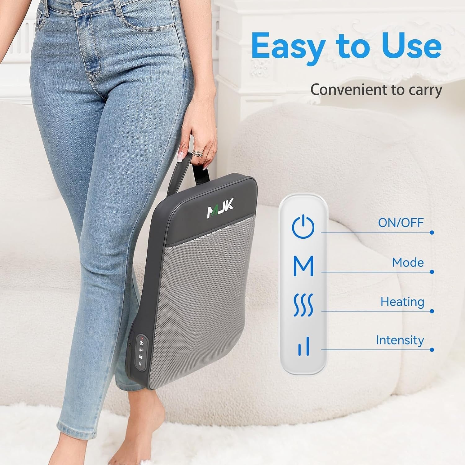 Cordless Shiatsu Back Massager with Heat Deep Tissue Kneading for Pain Relief