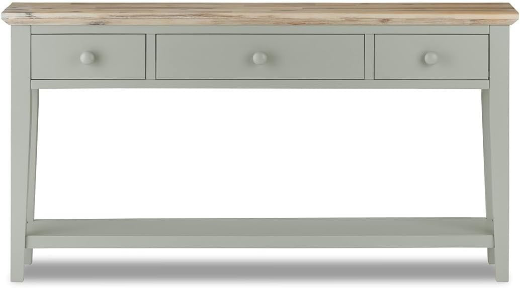 Elegant Console Table with Drawers & Bottom Shelf, Acacia Top, 143cm