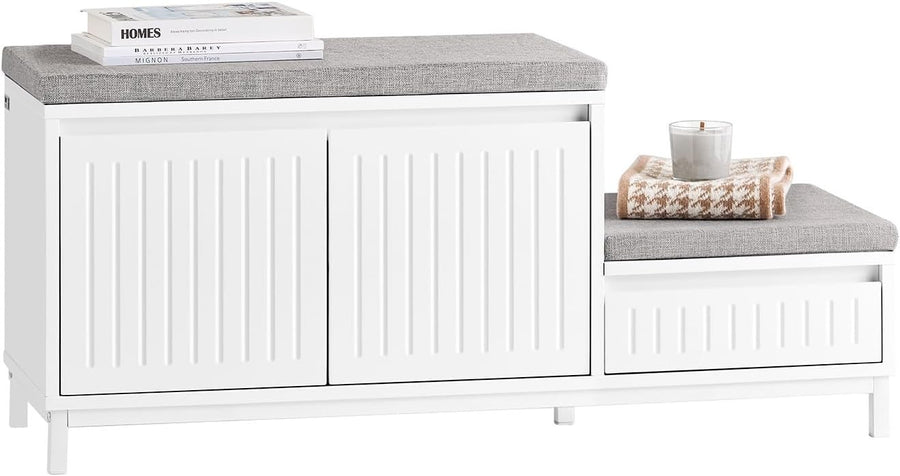 Shoe Storage Bench with Seat – Cushioned 2-Door Hallway Cabinet & Drawer