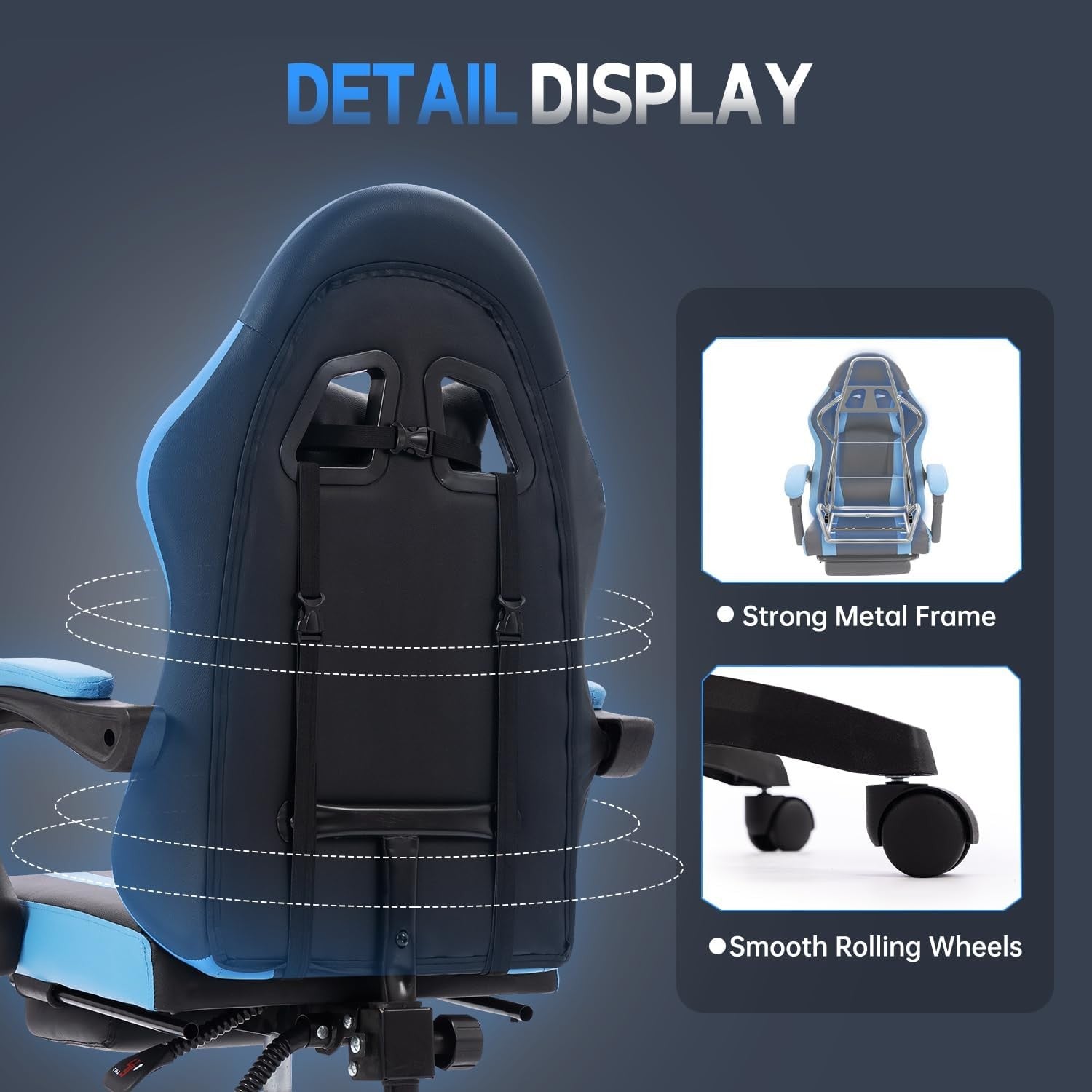 Blue Kids Gaming Chair Recliner Swivel Desk Chair with Footrest