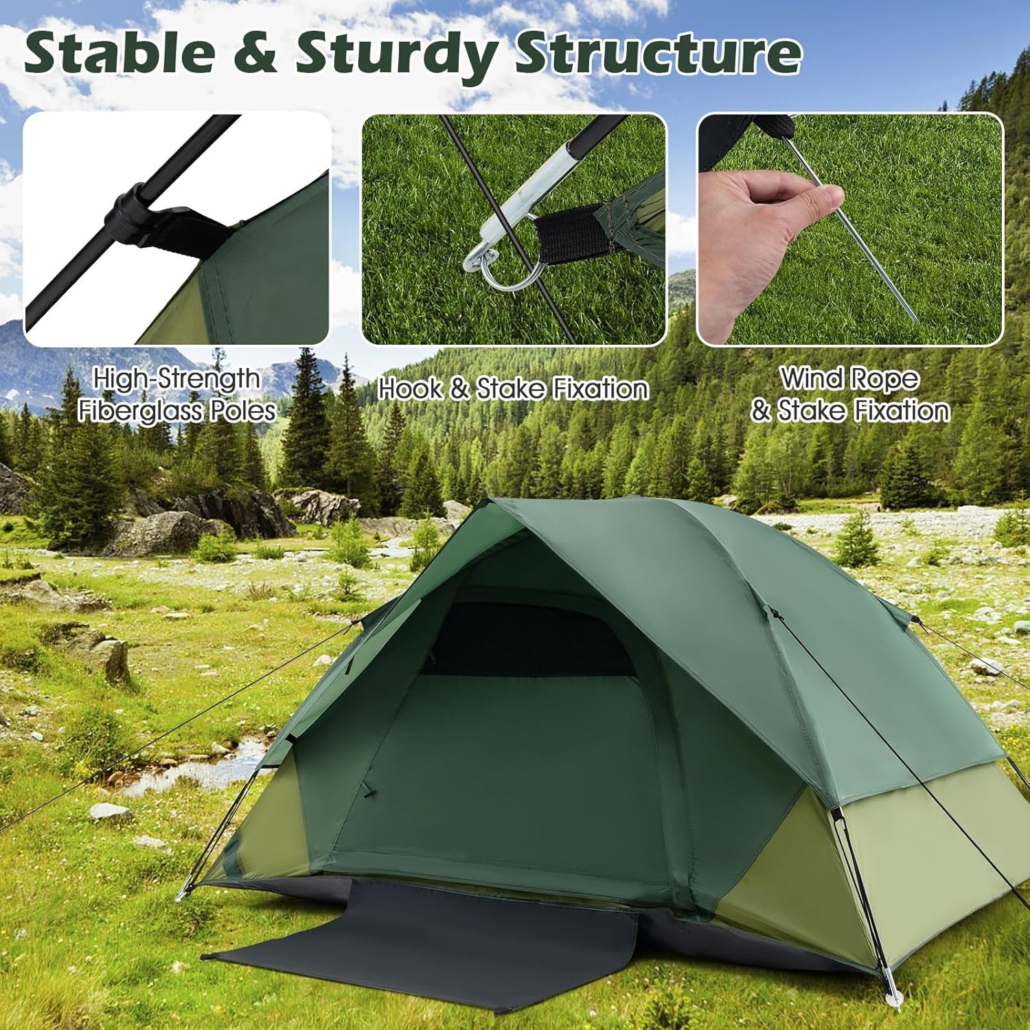 2 Person Camping Tent Lightweight Waterproof Dome Hiking Travel