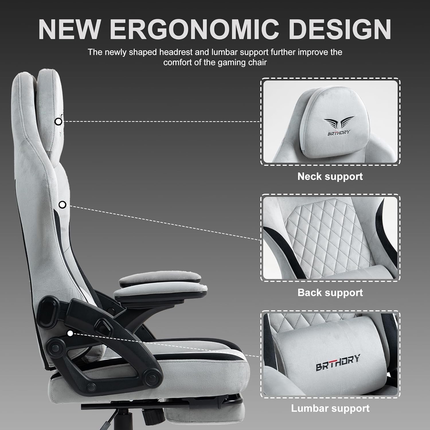 Ergonomic Gaming Chair 135° Recline Fabric w/ Footrest