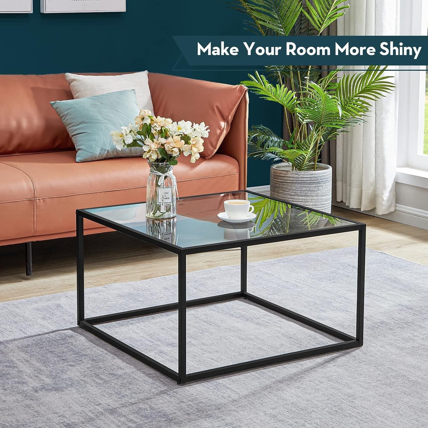 Modern Glass Coffee Table Grey – Small Square Center Table for Living Room