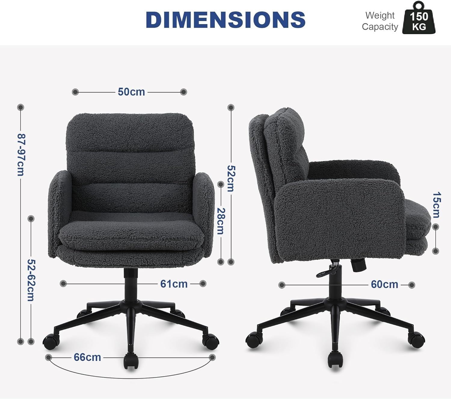 Ergonomic Office Desk Chair Dark Grey Cashmere Adjustable Swivel Tilt