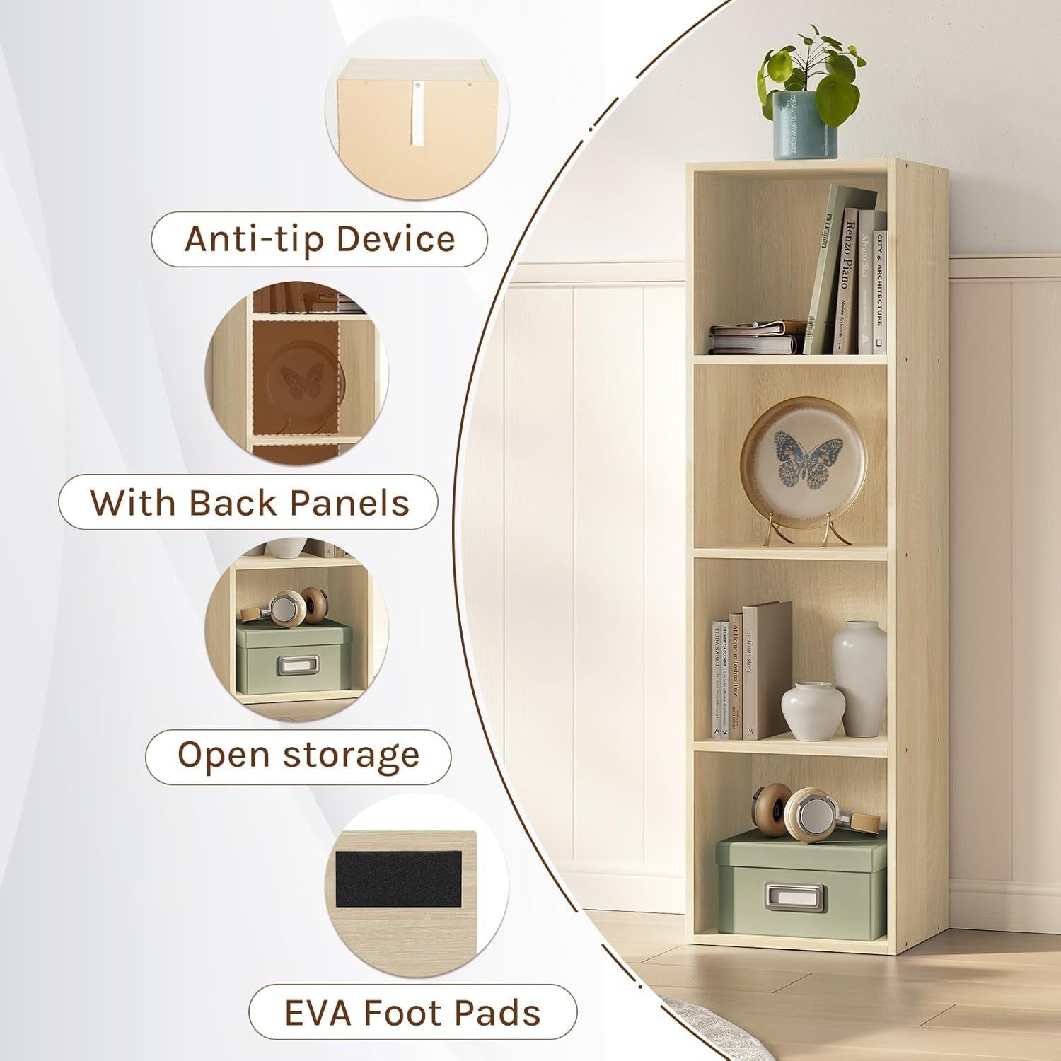Oak 4 Cube Bookcase Storage Shelf Unit Small Freestanding Display Cabinet