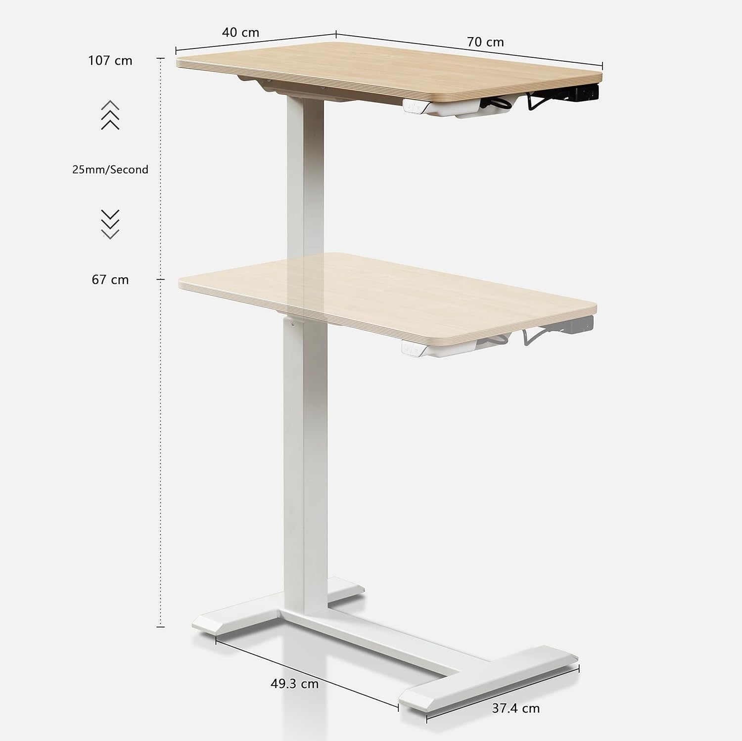 Electric Standing Desk on Wheels Height Adjustable Overbed Laptop Table Oak