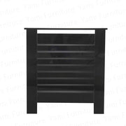 Small Black Radiator Cover High Gloss MDF Modern Horizontal Slat Design