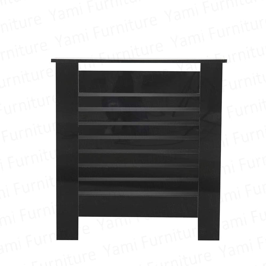 Small Black Radiator Cover High Gloss MDF Modern Horizontal Slat Design